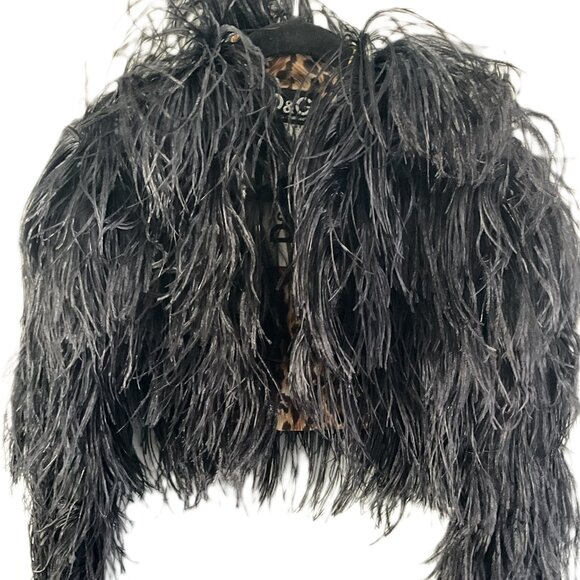 Dolce & Gabbana Black Ostrich Feather Embellished Cropped Bolero Jacket - Picture 1 of 6